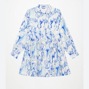 Molo White and Blue Horse-Print Girls' Dress